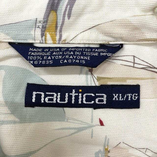 NAUTICA(ノーティカ)のノーティカ NAUTICA レーヨン アロハ シャツ 半袖 船柄 総柄 サイズ：XL アイボリー系 MADE IN U.S.A古着 【中古】 メンズのトップス(シャツ)の商品写真