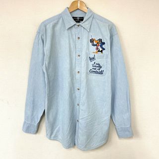 ワーナー ブラザーズ WARNER BROS. STUDIO STORE シャンブレー シャツ ロングスリーブ ダフィー ダック 刺繍 長袖 サイズ：M インディゴ古着 【中古】(シャツ)