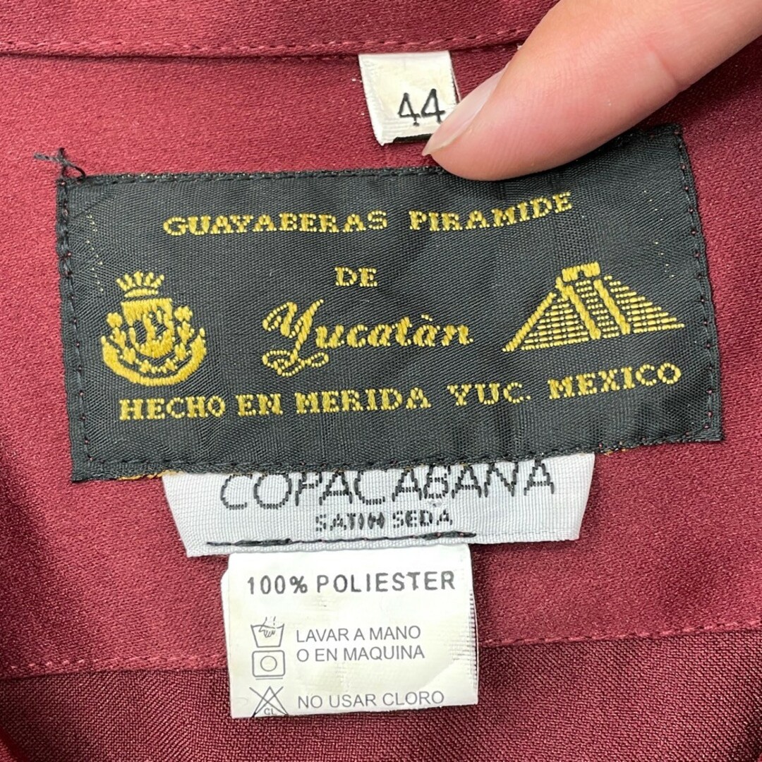 GUAYABERAS PIRAMIDE DE YUCATAN キューバ シャツ 開襟 半袖 刺繍 サイズ：44 エンジ 【中古】 メンズのトップス(シャツ)の商品写真