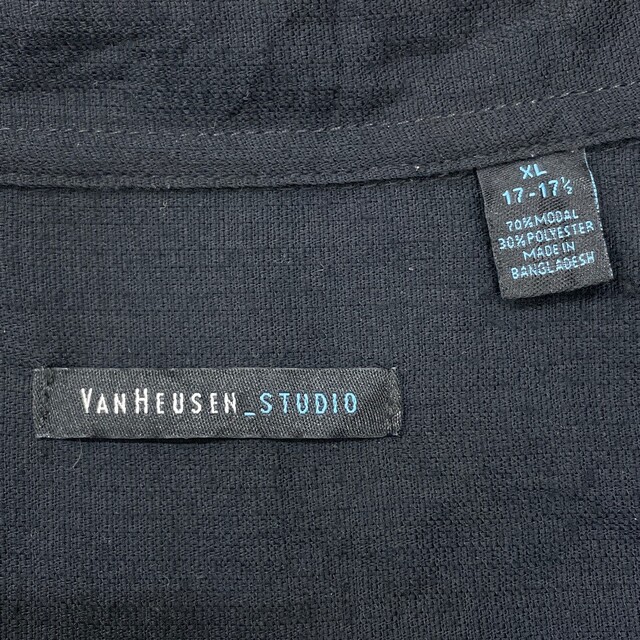 VANHEUSEN STUDIO ライン シャツ 半袖 サイズ：XL ブラック×ベージュ