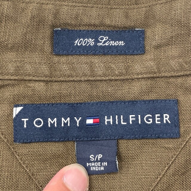 TOMMY HILFIGER(トミーヒルフィガー)のトミー ヒルフィガー TOMMY HILFIGER リネン シャツ 半袖 ロゴ 刺繍 サイズ：S ブラウン 【中古】 メンズのトップス(シャツ)の商品写真