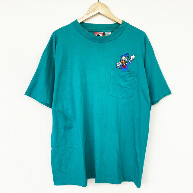 MICKEY,INC Tシャツ 胸ポケット ディズニー ドナルド・ダック 刺繍 半袖 サイズ：L/XL ブルーグリーン