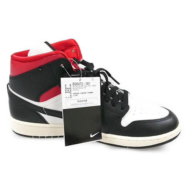 NIKE ナイキ 品番 BQ6472-061 WMNS AIR JORDAN 1 MID エアジョーダン シューズ スニーカー, 白 黒 赤  US9.5＝26.5cm 正規品 / 30150【中古】