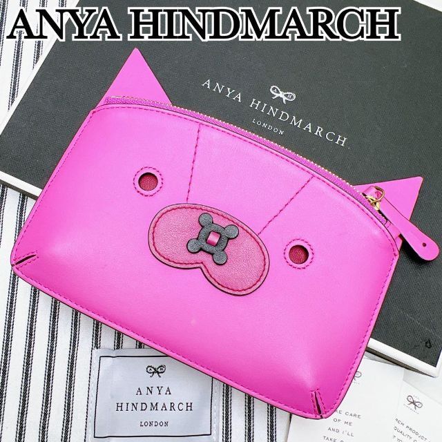 美品 Anya hindmarch アニヤハインドマーチ ポーチ ピンク クマ