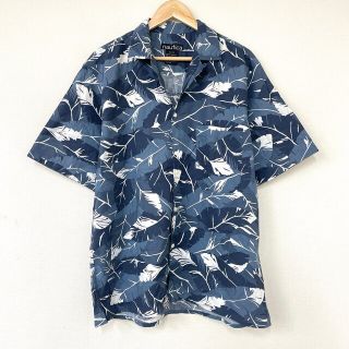 ノーティカ(NAUTICA)のノーティカ NAUTICA アロハ シャツ 開襟 半袖 植物柄 総柄 サイズ：XL ネイビー系古着 【中古】(シャツ)