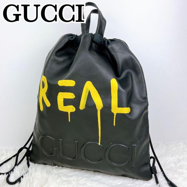 Gucci - 美品 GUCCI グッチ バックパック ナップザック レザー ブラック REAL