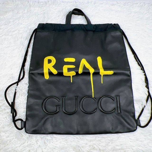 Gucci(グッチ)の美品 GUCCI グッチ バックパック ナップザック レザー ブラック REAL メンズのバッグ(ウエストポーチ)の商品写真
