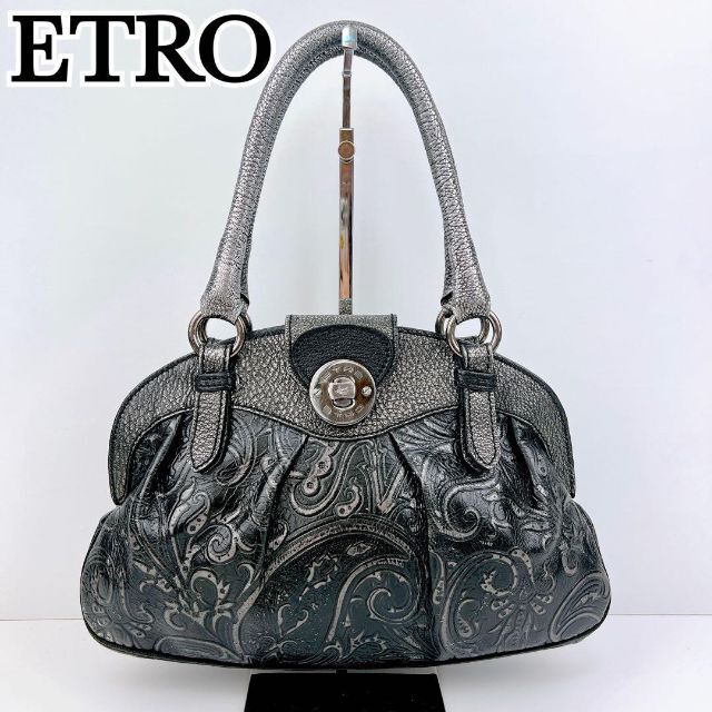 希少 ETRO エトロ マルゴット ハンドバッグ ペイズリー ブラック 黒色 ...