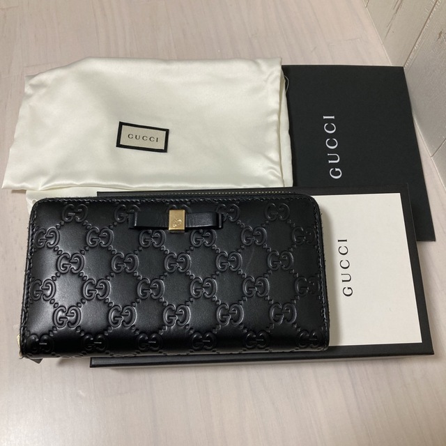 値下げ中!GUCCI グッチ リボン付 ラウンドファスナー 長財布【黒