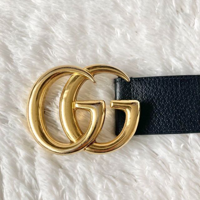 グッチ ベルト GGマーモント バックル デカロゴ ゴールド 黒 1 激安