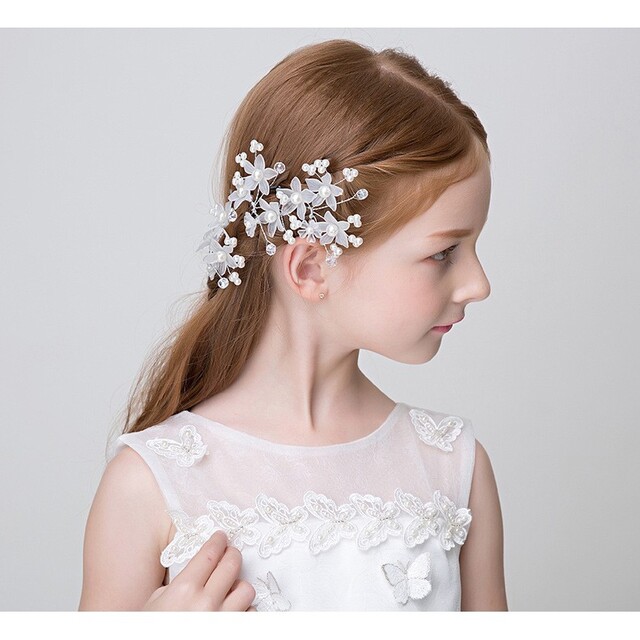 １　白いお花　キッズ　レディース　髪飾り　フラワーヘアアクセ - 3