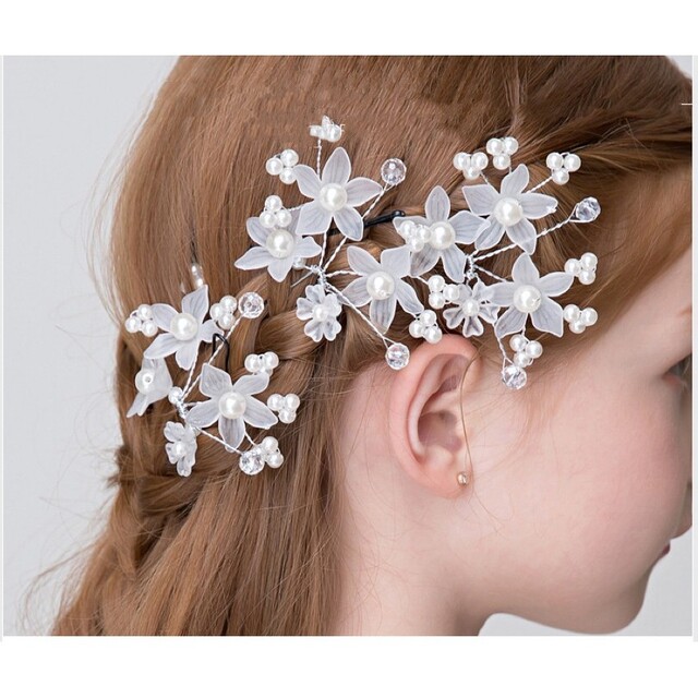１　白いお花　キッズ　レディース　髪飾り　フラワーヘアアクセ - 2