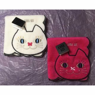 アナスイ(ANNA SUI)のレア♪【新品】アナスイ タオルハンカチ ネコ 白 ホワイト ピンク(ハンカチ)