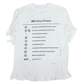 エムエムシックス(MM6)のMAISON MARGIELA メゾンマルジェラ 21SS S62GD0082 S23588 MM6 FRINGED T-SHIRT フリンジ 半袖 カットソー Tシャツ ホワイト系 S【美品】【中古】(シャツ/ブラウス(半袖/袖なし))