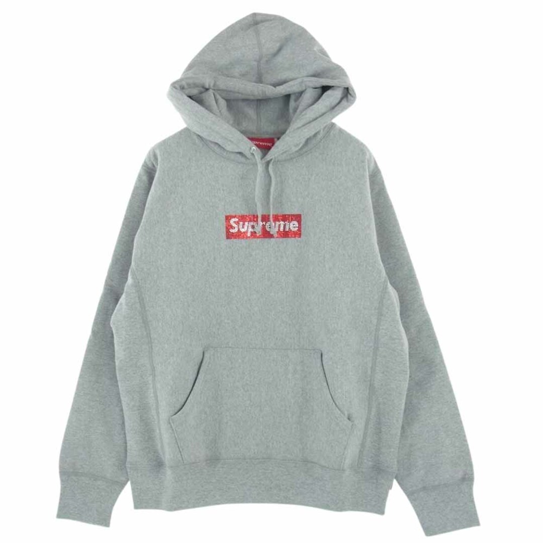 Supreme シュプリーム パーカー Swarovski Box Logo Hooded Sweatshirt スワロフスキー ボックスロゴ パーカー フーディー スウェット グレー系 S【美品】