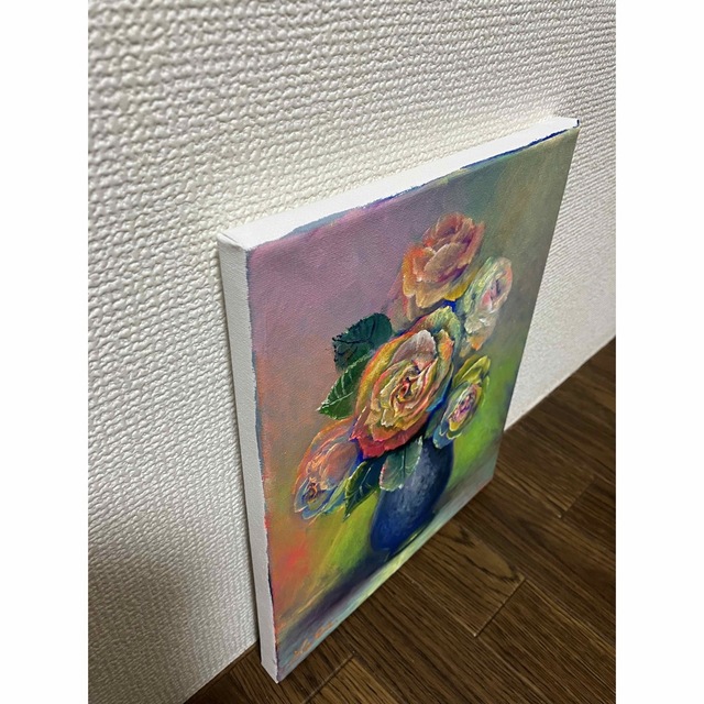 HaRu レインボー ローズ フラワー バラ 花 薔薇 1点物 絵画 油絵 ♪ 3