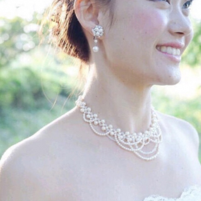 ビーズネックレス　スワロフスキー　結婚式　パーティー ハンドメイドのアクセサリー(ネックレス)の商品写真