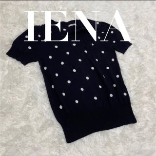 イエナ(IENA)のIENA 半袖 ドット柄 水玉 リボン コットンニット ネイビー  ホワイト(カットソー(半袖/袖なし))