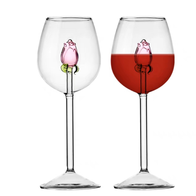 ワイングラス2点セット　シャンパングラス 飲食店 食器 薔薇　綺麗め 高級感