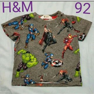 エイチアンドエム(H&M)のH&M 半袖Tシャツ 総柄 グレー MARVEL ヒーローズ 90cm 92cm(Tシャツ/カットソー)