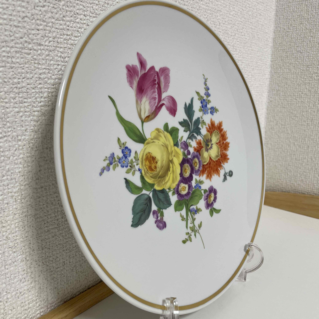 Meissen・大きなピンクローズ・豪華・金縁・２５.５cm・美品 6