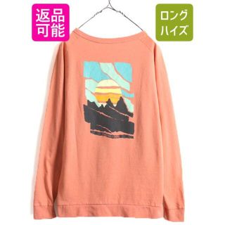 パタゴニア(patagonia)のUS企画 パタゴニア 両面 プリント 長袖 Tシャツ M ロンT アート ピンク(Tシャツ(長袖/七分))