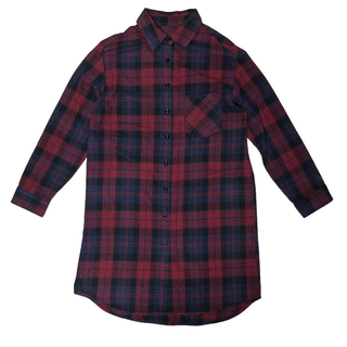チェック ロング シャツ 赤　ネルシャツ　レディース(シャツ/ブラウス(長袖/七分))
