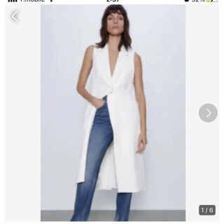 ザラ(ZARA)のZARA  ロングベスト　ジレ　ホワイト　xs(ベスト/ジレ)