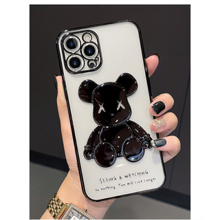 iPhone11ケース　熊　くま　クマ　ブラック　黒　他の機種もあり　韓国人気(iPhoneケース)