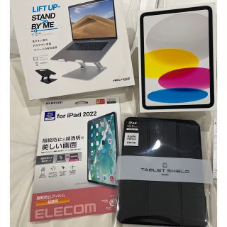 アイパッド(iPad)のiPad 第10世代 64GB フィルム、スタンド、手帳型ケースつき(タブレット)