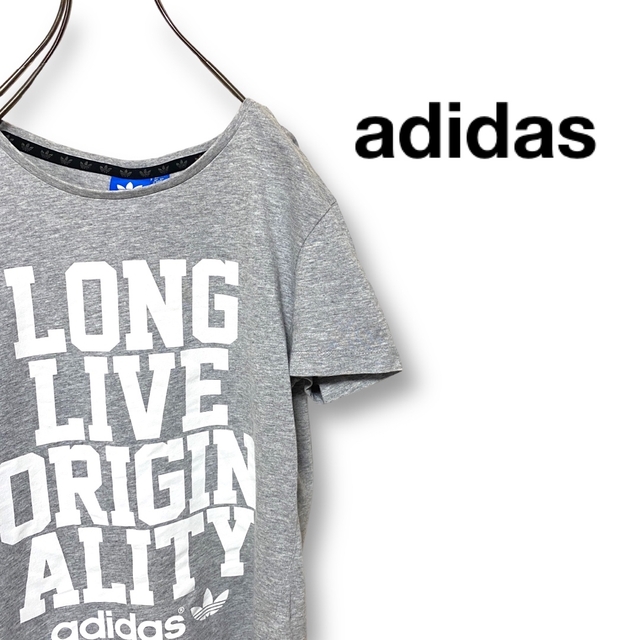 adidas(アディダス)のadidas アディダス Tシャツ カットソー プリントロゴ ビッグロゴ グレー レディースのトップス(Tシャツ(半袖/袖なし))の商品写真