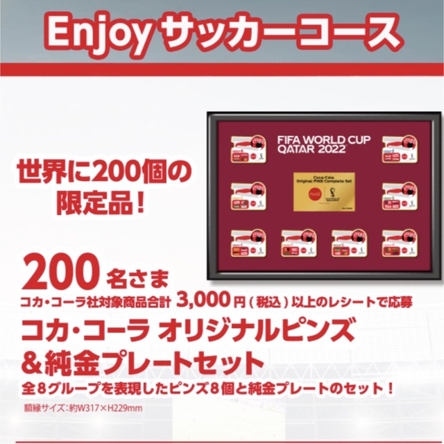 ワールドカップ 2022 カタール コカ・コーラ ピンズ ＆純金プレートセット