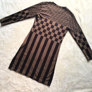 FENDI フェンディ ズッカ柄 ロング ワンピース ブラウン ポリ