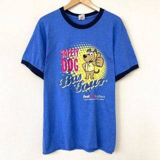 PORT and COMPANY リンガー Tシャツ プリント 半袖 サイズ：L ブルー×ネイビー 【中古】 トリムTシャツ(Tシャツ/カットソー(半袖/袖なし))