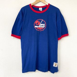 BULLETIN NHL ウィニペグ ジェッツ Winnipeg Jets リンガー Tシャツ プリント 半袖 サイズ：XL ブルー×レッド 【中古】 トリムTシャツ(Tシャツ/カットソー(半袖/袖なし))