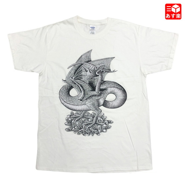 マウリッツ エッシャー M.C.ESCHER "DRAGON" ドラゴン アート プリント Tシャツ 半袖 サイズ：XL ホワイト 新品