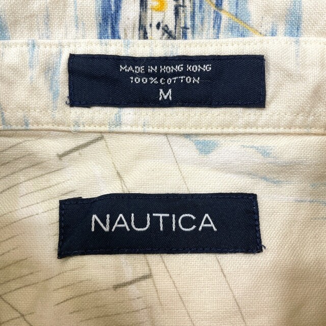 NAUTICA(ノーティカ)のノーティカ NAUTICA アロハ シャツ ボタンダウン 半袖 船柄 総柄 サイズ：M アイボリー古着 【中古】 メンズのトップス(シャツ)の商品写真