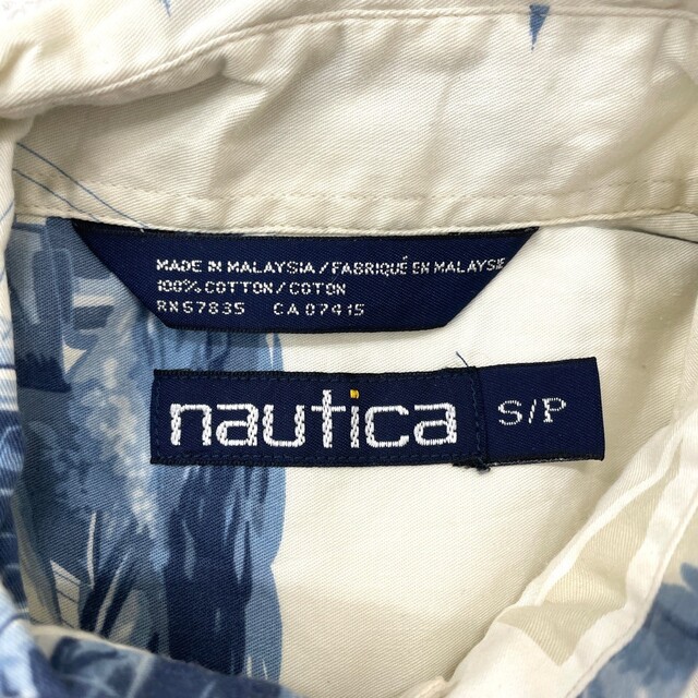 NAUTICA(ノーティカ)のノーティカ NAUTICA アロハ シャツ ボタンダウン 半袖 船柄 総柄 サイズ：S アイボリー×ブルーグレー古着 【中古】 メンズのトップス(シャツ)の商品写真