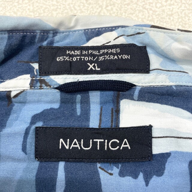 NAUTICA(ノーティカ)のノーティカ NAUTICA アロハ シャツ 半袖 船柄 総柄 サイズ：XL ライトブルー系×ホワイト×ネイビー古着 【中古】 メンズのトップス(シャツ)の商品写真