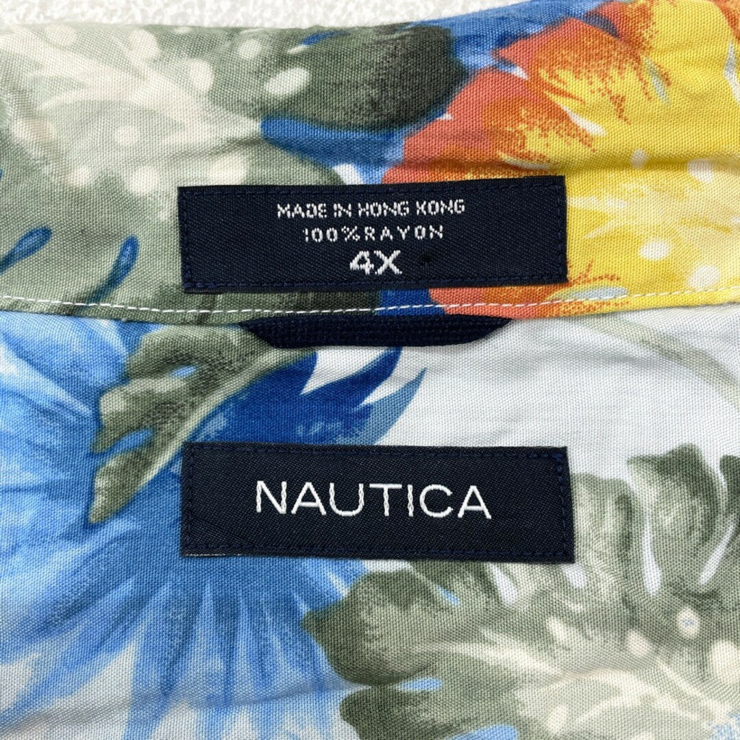 NAUTICA(ノーティカ)のノーティカ NAUTICA アロハ シャツ 開襟 半袖 花･植物柄 総柄 サイズ：4X ライトブルー×ブルー×グリーン×イエロー古着 【中古】 メンズのトップス(シャツ)の商品写真