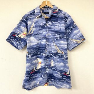 ノーティカ(NAUTICA)のノーティカ NAUTICA アロハ シャツ 開襟 半袖 海･船柄 総柄 サイズ：M ブルーグレー系古着 【中古】(シャツ)