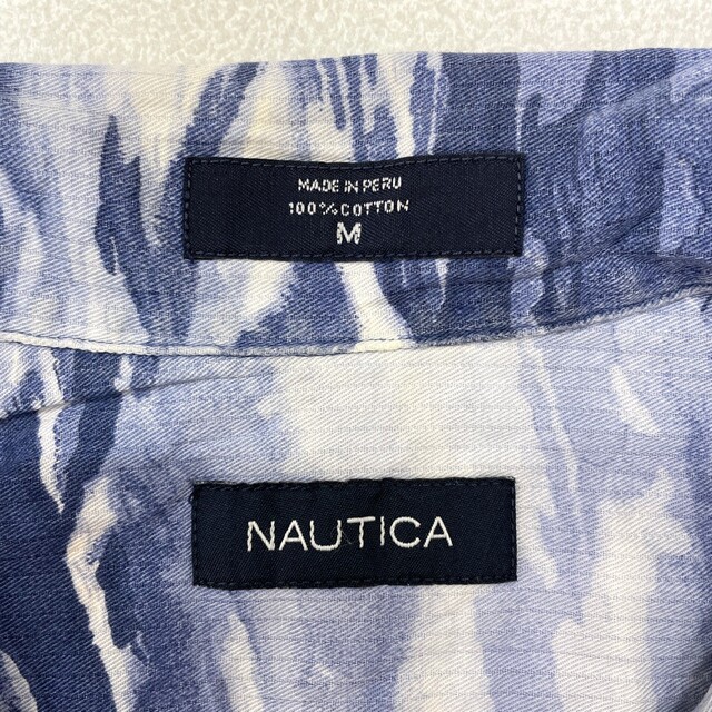 ノーティカ NAUTICA アロハ シャツ 開襟 半袖 海･船柄 総柄 サイズ：M ブルーグレー系