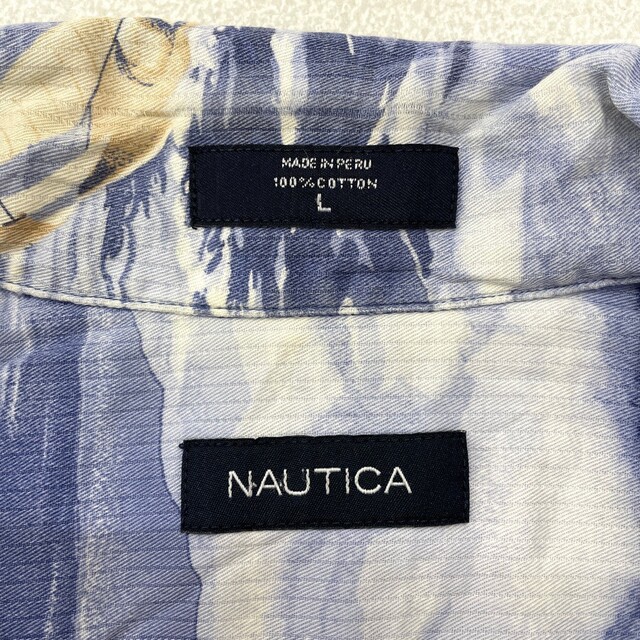 NAUTICA(ノーティカ)のノーティカ NAUTICA アロハ シャツ 開襟 半袖 海･船柄 総柄 サイズ：L ブルーグレー系古着 【中古】 メンズのトップス(シャツ)の商品写真