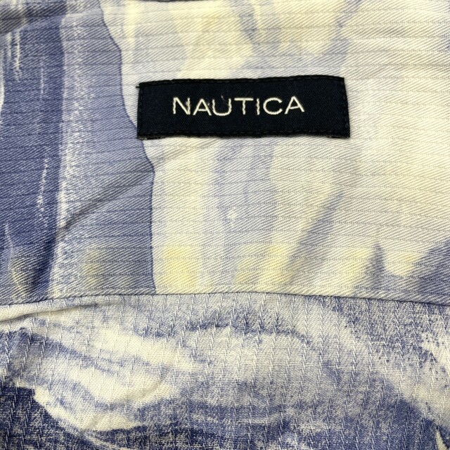 ノーティカ NAUTICA アロハ シャツ 開襟 半袖 海･船柄 総柄 サイズ：M ブルーグレー系