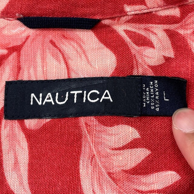 NAUTICA(ノーティカ)のノーティカ NAUTICA アロハ シャツ 半袖 花･植物柄 総柄 サイズ：L レッド古着 【中古】 メンズのトップス(シャツ)の商品写真