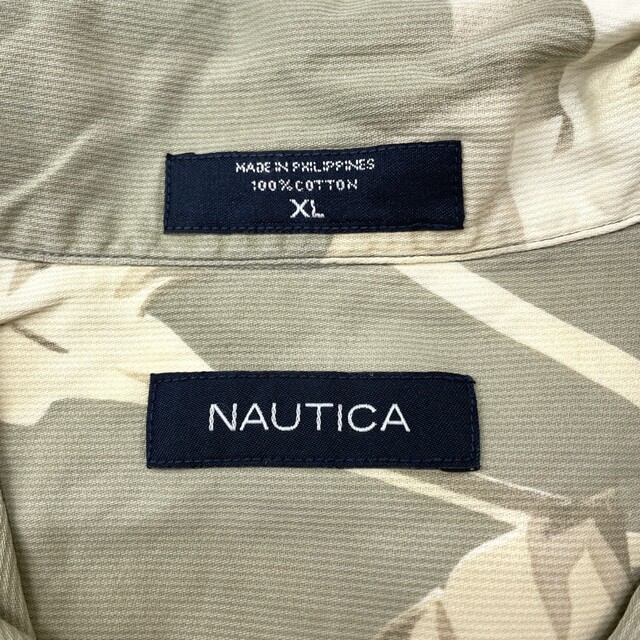 NAUTICA(ノーティカ)のノーティカ NAUTICA アロハ シャツ 半袖 植物柄 総柄 サイズ：XL オリーブ系×アイボリー古着 【中古】 メンズのトップス(シャツ)の商品写真