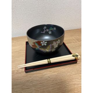 【新品】瑞陶　丼茶碗　5客セット　黒　蝶の都(食器)