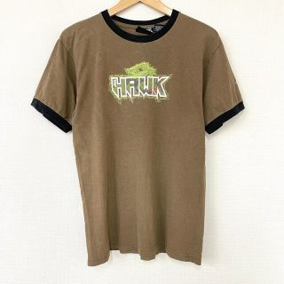 HAWK リンガー Tシャツ プリント 半袖 サイズ：Boy's L ブラウン×ブラック古着 【中古】トリムTシャツ(Tシャツ/カットソー(半袖/袖なし))