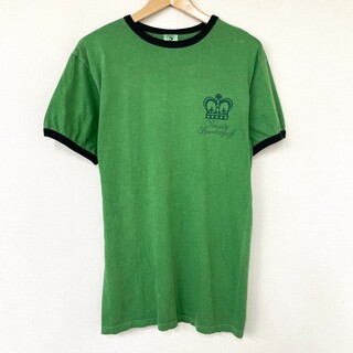 Authentic Pigment リンガー Tシャツ プリント 半袖 サイズ：S グリーン×ブラック 【中古】トリムTシャツ Garment Dyrd(Tシャツ/カットソー(半袖/袖なし))