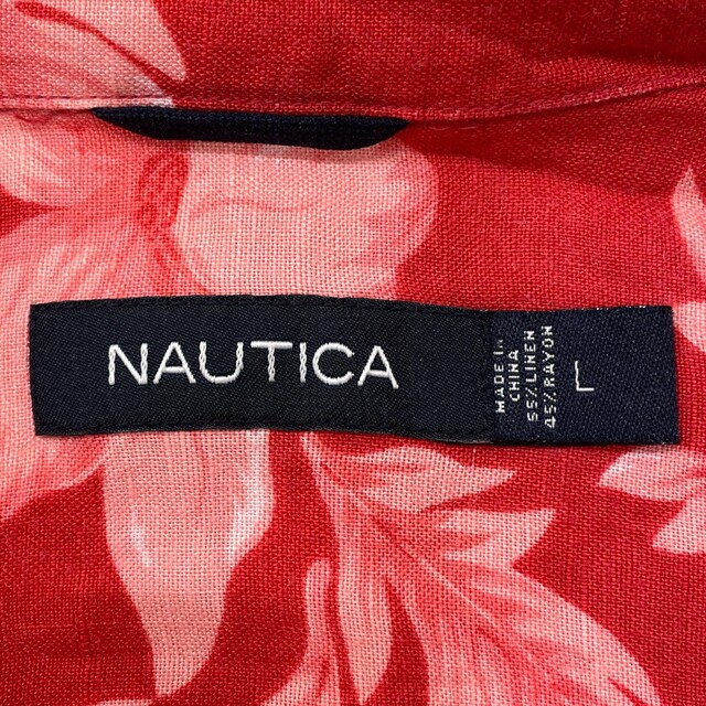 NAUTICA(ノーティカ)のノーティカ NAUTICA アロハ シャツ 半袖 花･植物柄 総柄 サイズ：L レッド古着 【中古】 メンズのトップス(シャツ)の商品写真